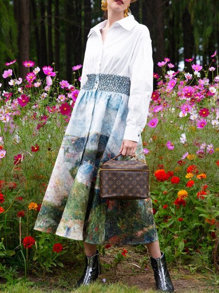 

Casual Landscape Print Long sleeve Woven Dress, Multicolor, Dresses