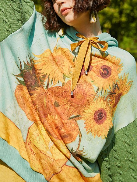 

vintage floral cunflower Loosen Crew Neck Casual Long sleeve tops, Light blue, Long sleeve tops