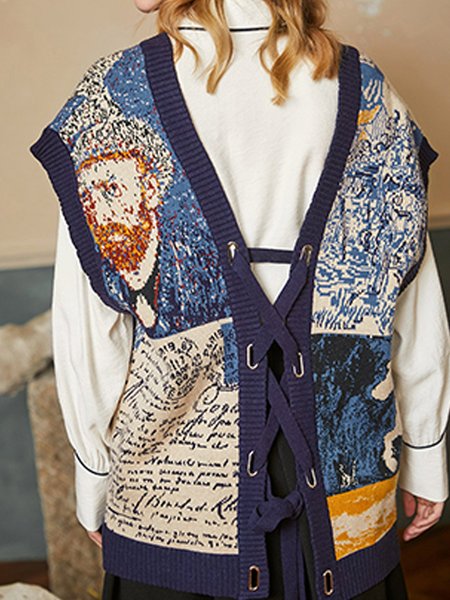 

V Neck Loosen Figure Sweater vest, Multicolor, Sweaters