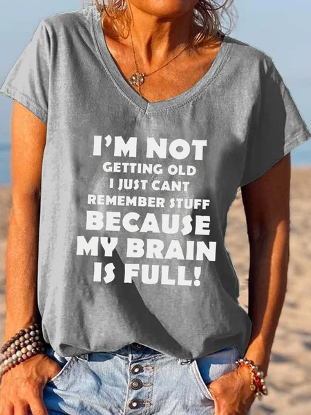 

Funny text print v-neck short sleeve T-shirt, Gray, T-shirts