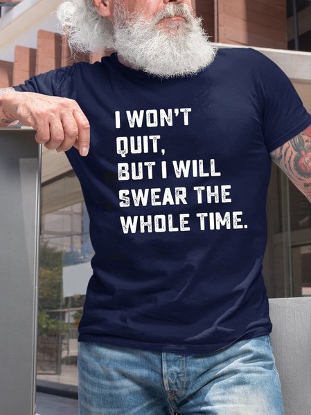 

Funny text print round neck short sleeve T-shirt, Purplish blue, T-shirts