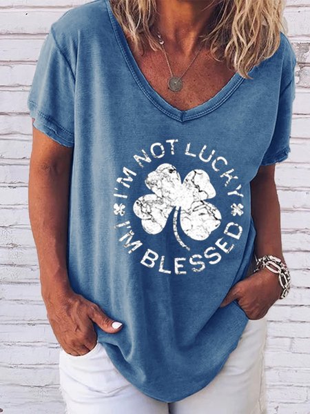 

St. Patrick's Day V-Neck Short Sleeve T-Shirt, Blue, T-shirts