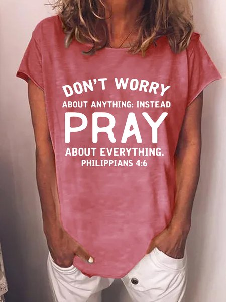 

Funny text print round neck short sleeve T-shirt, Red, T-shirts