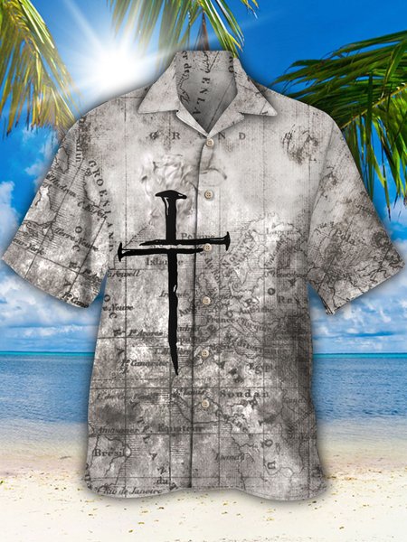

Mens Easter Print Casual Breathable Short Sleeve Shirt, As picture, Men's Floral shirt