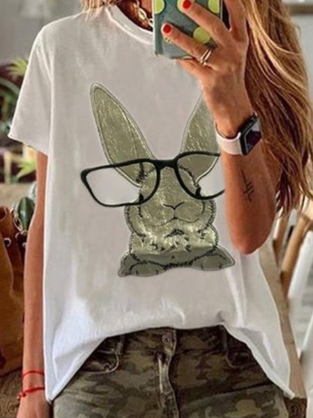 

Crew Neck Elegant Loosen Shirts & Tops, White, Long sleeve tops