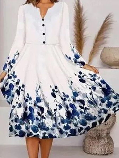 

Floral Ethnic Ombre V Neck Elegant Dresses, Multicolor, Casual Dresses