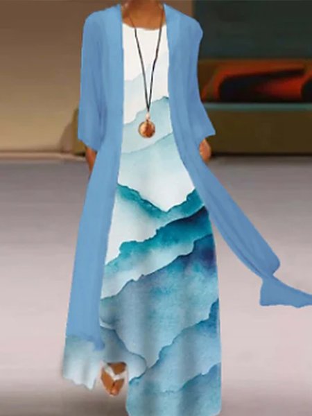 

Elegant Crew Neck Loosen Color Block Dresses, Multicolor, Maxi Dresses