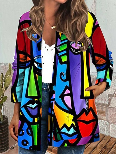 

Loosen Elegant Color Block Outerwear, Black, Cardigans