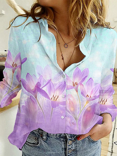 

Casual Floral Cotton Blends Long Sleeve Blouse, Multicolor, Shirts & Blouses
