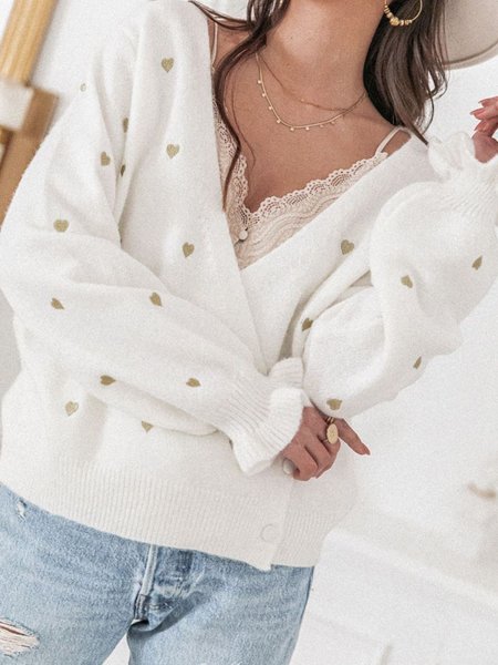 

Yarn/Wool Yarn V Neck Regular Fit Sweater, White-green, Sweaters