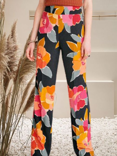 

Casual Resort Floral High Waist Hidden Straight Leg Pants, Multicolor, Pants