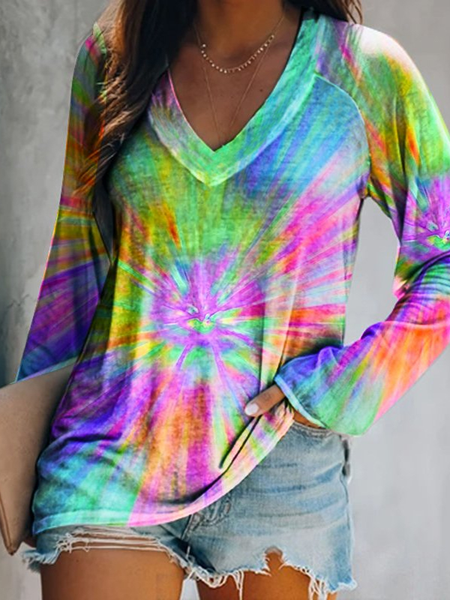 

Loosen Raglan Sleeve Casual Ombre Shirts & Tops, Multicolor, Long sleeve tops