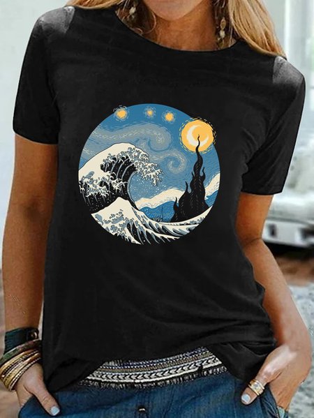 

Landscape Print Regular Fit Short Sleeve T-shirt, Black, T-Shirts