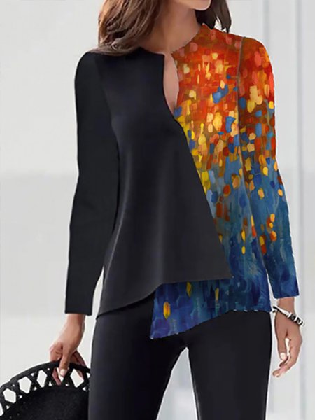 

Vintage Art Classic Loosen Color Block V Neck Shirts & Tops, Multicolor, Shirts & Blouses