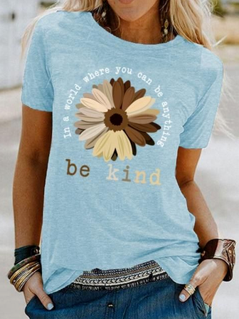 

Regular Fit Floral Casual Short Sleeve T-shirt, Blue, T-Shirts