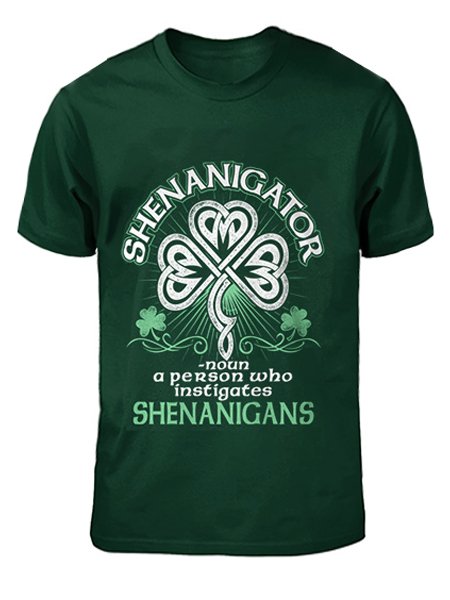 

Men's T-Shirt St. Patrick's Day Short Sleeve Plus Size Four Leaf Clover Alphabet Print, Green, T-Shirts
