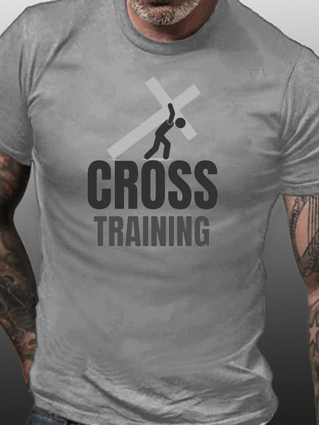 Cross Training Funny Print Gym Shirts&Tops, Light gray, T-shirts