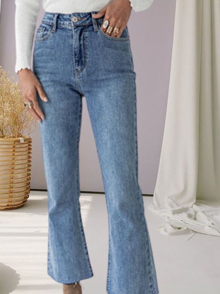 Sky Blue Casual High Waist Micro Flare Jeans, Pants