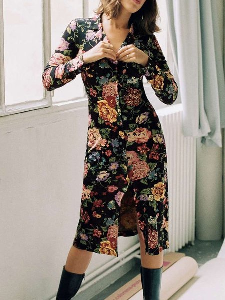 

Floral Vacation Regular Fit long sleeve Long sleeve Woven Dress, Black, Dresses