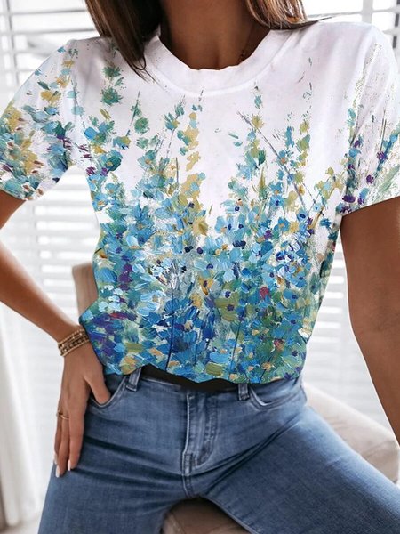 

Casual Plants Cotton Blends Short Sleeve T-shirt, White, T-Shirts