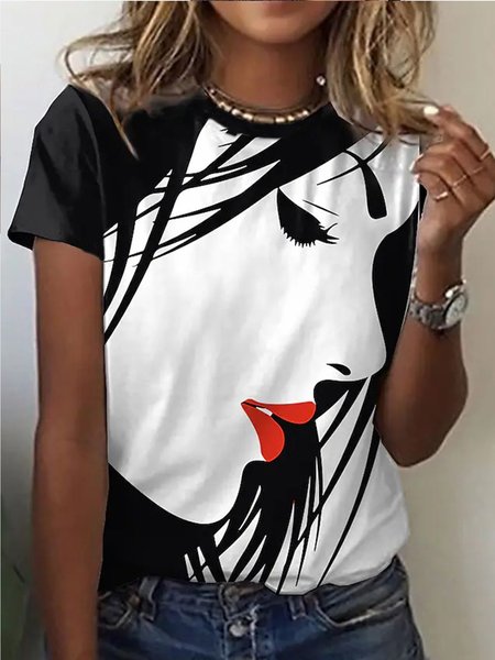 

Crew Neck Regular Fit Figure Short Sleeve T-Shirt, Black, T-Shirts