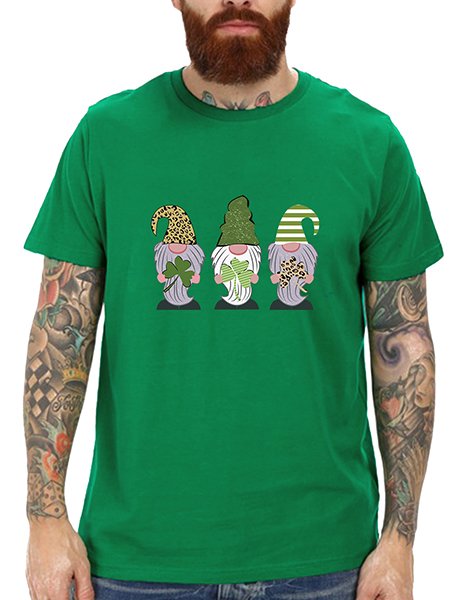 

St. Phra's Day T-Shirt Three Green Old Dwarf Shamrock Print Plus Size Short Sleeve T-Shirt, Lightgreen, T-Shirts