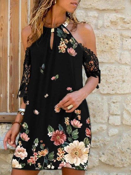 

Cotton Blends Boho Regular Fit Short sleeve Knit Dress, Black, Mini Dresses