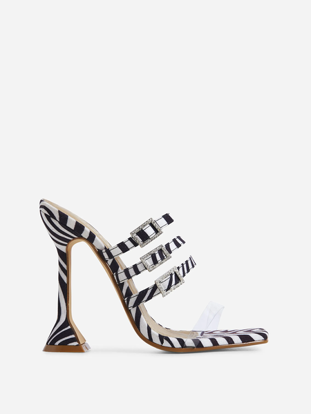 

Zebra Metallic Solid Buckle Muller Pumps, Zebra-stripe, Shoes