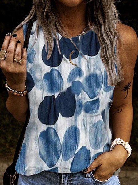 

Gradient polka-dot print crinkled vest, Blue, Tank Top