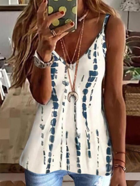 

Regular Fit Casual Tie Dye Knit Tank, Blue, Tank Top
