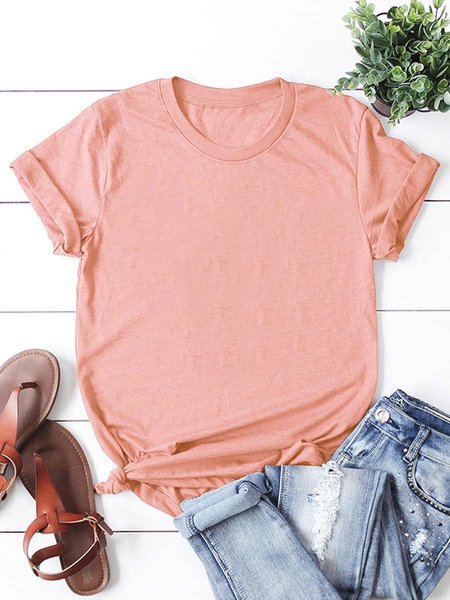 

Plain Casual Short Sleeve T-shirt, Pink, T-shirts