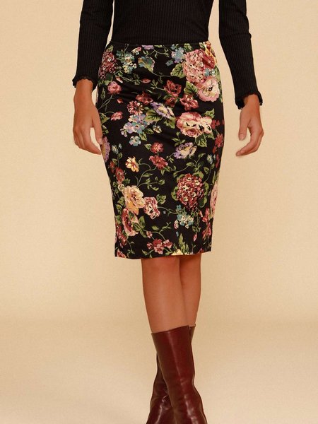 

Loosen Vacation floral midi Long skirt, Black, Skirts