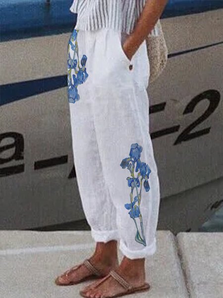 

JFN Floral Pocketed Casual Pants White, Pants