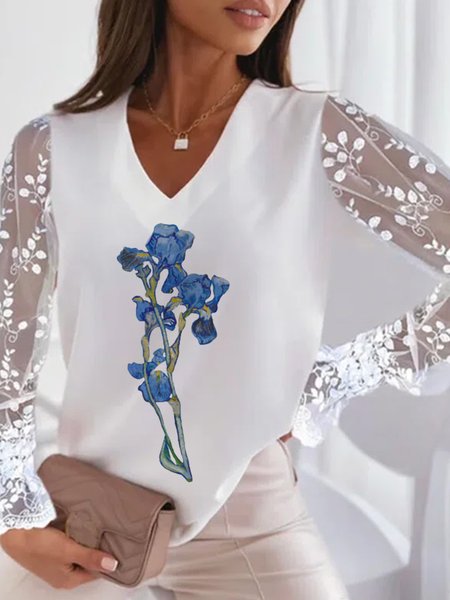 

Vintage Art Classic Floral Vacation floral Loosen women Shirts & Tops, White, Tops