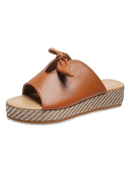 

Bow Straw Platform Slides, Brown, Slippers