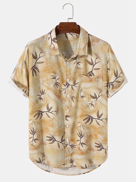 

Casual Style Hawaiian Botanical Gradient Foliage Short Sleeve Shirt, As picture, Shirts ＆ Blouse