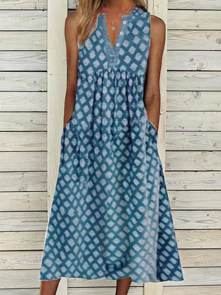 

Regular Fit Casual Geometric Short sleeve Woven Dress, Blue, Dresses