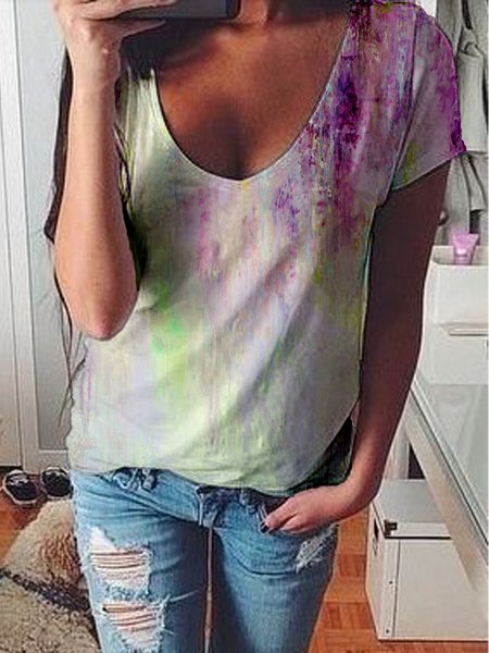 

Gradient print hot spring new designer women's tops, Multicolor, T-Shirts