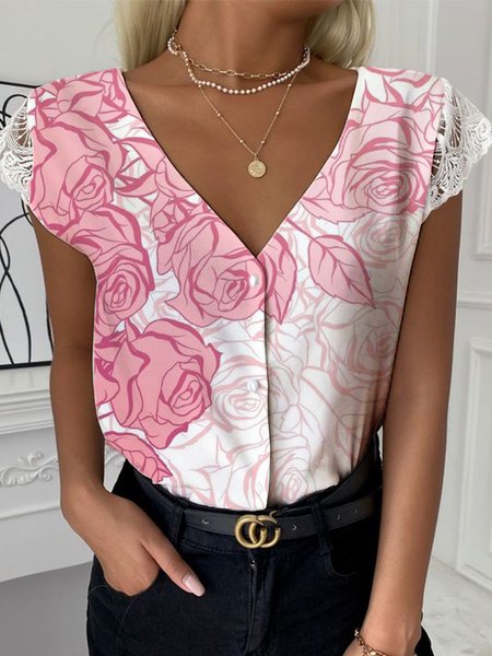

Vacation Regular Fit Short Sleeve Blouse, White, Shirts & Blouses
