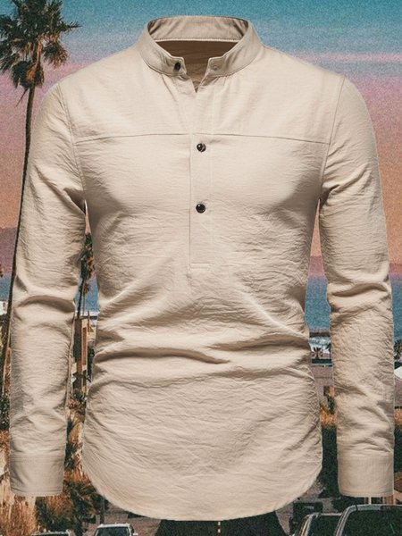 

Stand Collar Long Sleeve Casual Shirts & Tops, Khaki, Shirt