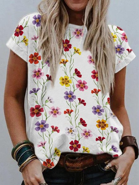 

Pastoral Floral Short Sleeve T-Shirt, White, Tees & T-shirts