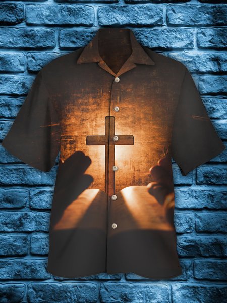 

Mens Easter Print Casual Breathable Short Sleeve Shirt, Blue, Men's Floral shirt