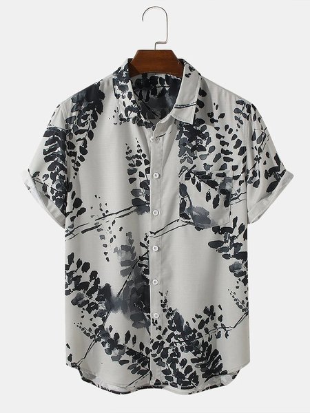 

Casual Style Hawaiian Botanical Gradient Foliage Short Sleeve Shirt, As picture, Shirts ＆ Blouse