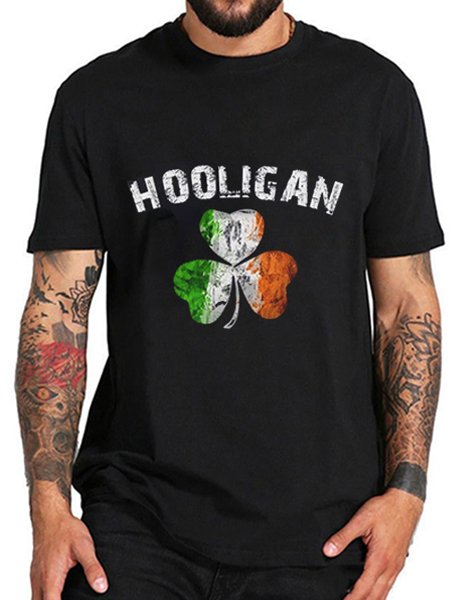 

Casual St. Patrick's Day Shamrock Print Short Sleeve T-Shirt, Black, Men's t-shirts