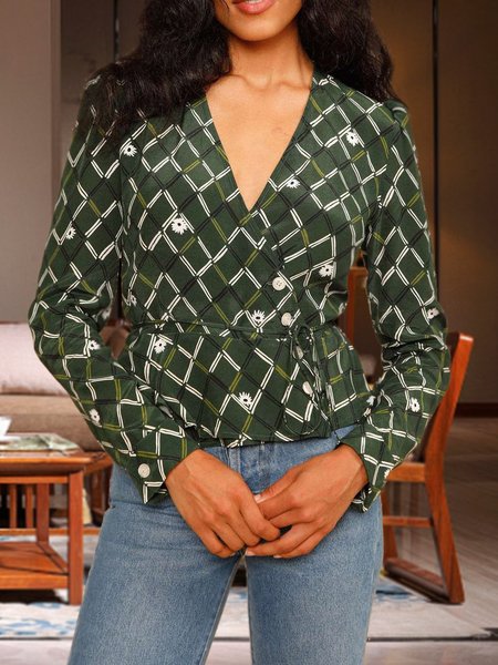 

Geometric Casual Regular Fit v neck long sleeve Long sleeve tops, Green, Long sleeve tops