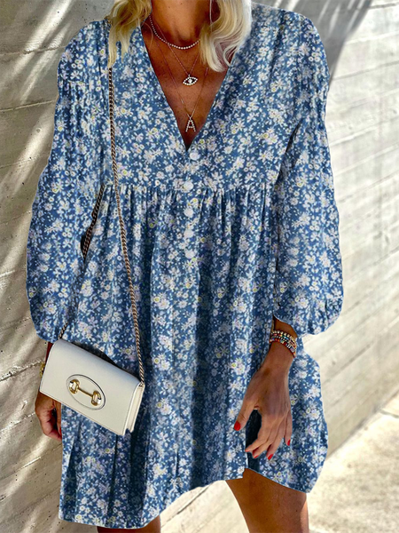 

Plus size Floral Casual Dresses, Blue, Mini Dresses