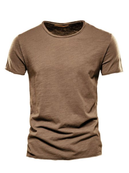 

Cotton Casual Round Neck Short Sleeve T-Shirt Men, Brown, T-shirt