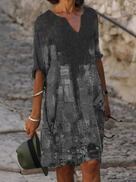 Ombre Casual V Neck Dresses, Black, Mini Dresses