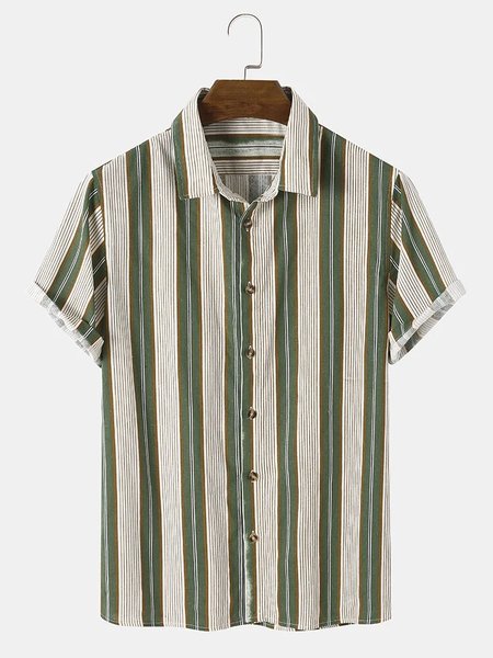 

Cotton Linen Style American Casual Striped Linen Shirt, As picture, Men's Floral shirt