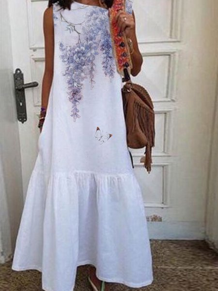 

Floral print casual hot spring new designer women's dress, White, Dresses